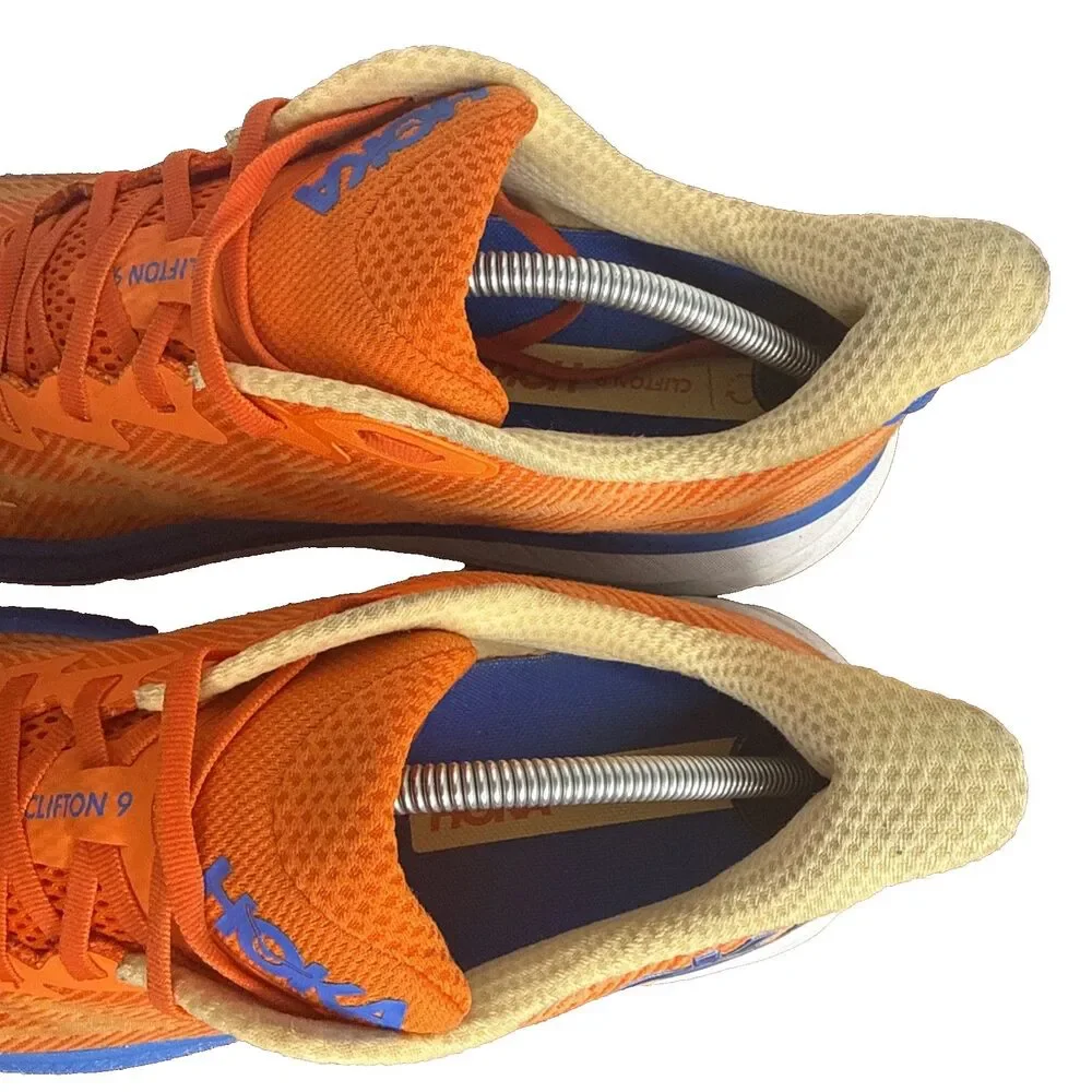 Hoka One One Clifton 9 Impala Orange Blue Mens Size 12.5 D Athletic Shoes